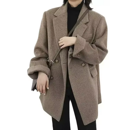 CHIC VEN Women Wool Blend Coat Solid Mid Long Woolen Blazer Thick Warm Blouse Women's Overcoat Office Lady Tops Autumn Winter