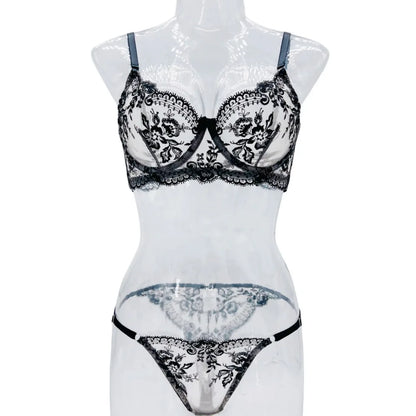 Sheer Lace Embroidered Bra & Panty Set – Sensual & Elegant