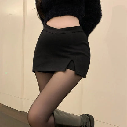 Black Split Mini Skirts Women Summer Sexy Club High Waist Slit Skirt