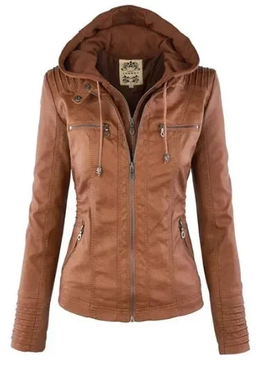 Basic Jacket Coat Female Winter Motorcycle Jacket PU Leather Zipper