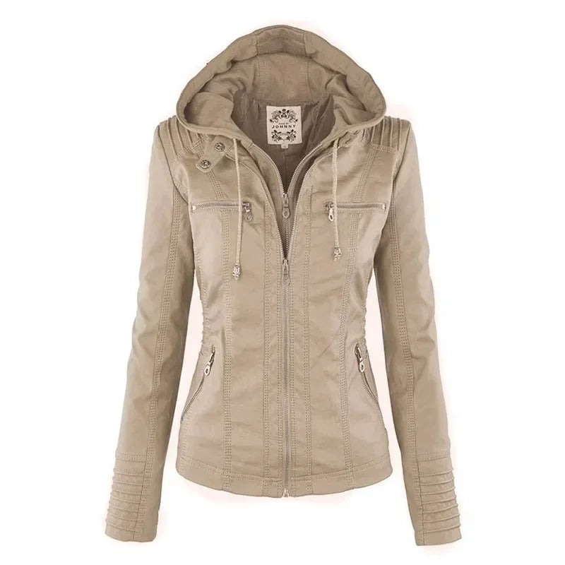 Basic Jacket Coat Female Winter Motorcycle Jacket PU Leather Zipper