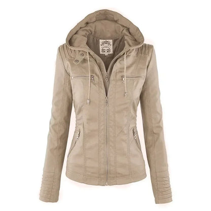 Basic Jacket Coat Female Winter Motorcycle Jacket PU Leather Zipper