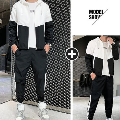 Spring and Autumn New Men's Sportswear Casual Jogger Hooded Sportswear Jacket and Pants