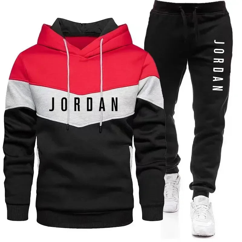 Men's spliced casual sweatshirt  pants two-piece outdoor training jogging men's hoodie sports suit