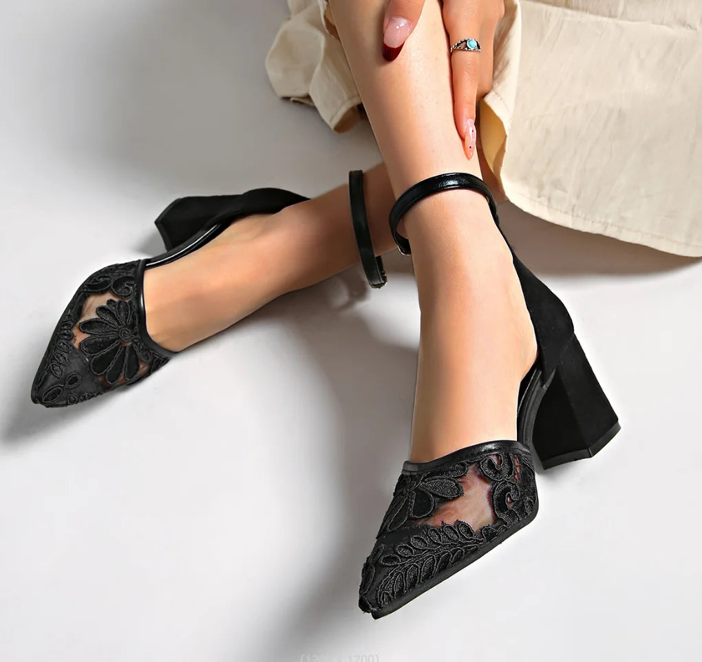 Women’s Elegant Lace Sandals – Chic Office Heels for a Sophisticated Look