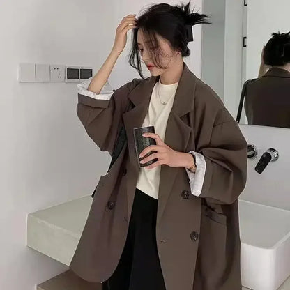 Women's Large Blazer Coats Spring Autumn Fashion Korean Version Loose Top Coat Office Work Clothes Grace Fall Jacket for Women