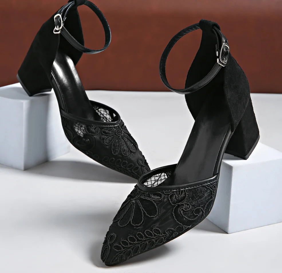 Women’s Elegant Lace Sandals – Chic Office Heels for a Sophisticated Look