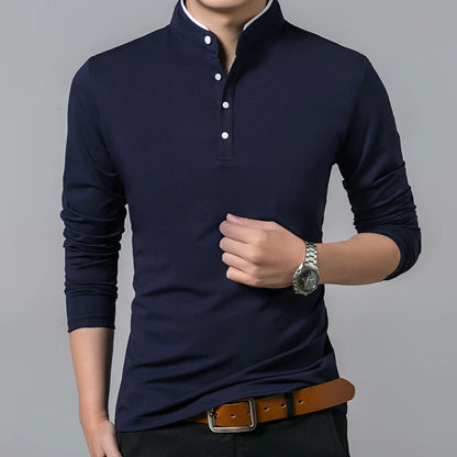 Men’s Business Casual Long Sleeve Polo T-shirt – Comfortable & Stylish