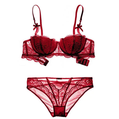 Women's French Style Lace Sexy Lingerie Set Ladies Sexy Bra Set Half Cup Push Up Bra Breathable Bra And Panties Sets Women Bra