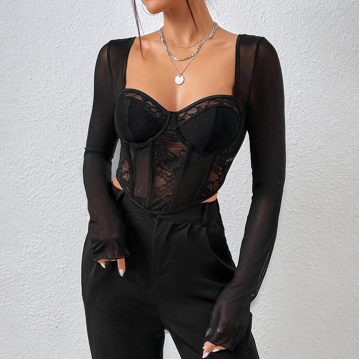 Chic V-Neck Mesh Crop Top – Elegant & Sexy