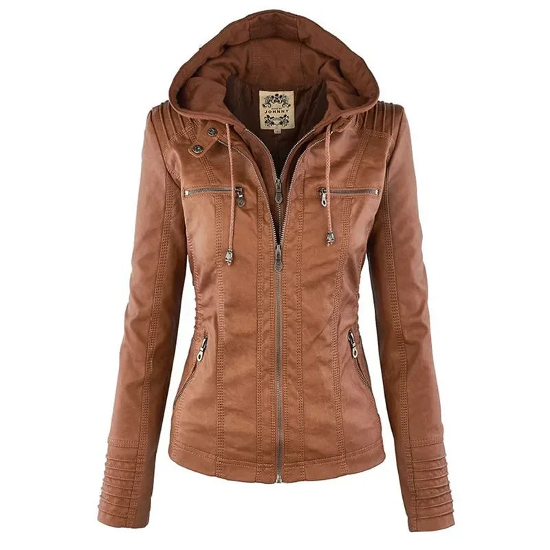 Basic Jacket Coat Female Winter Motorcycle Jacket PU Leather Zipper