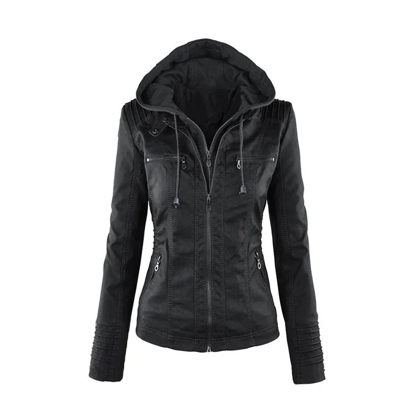 Basic Jacket Coat Female Winter Motorcycle Jacket PU Leather Zipper