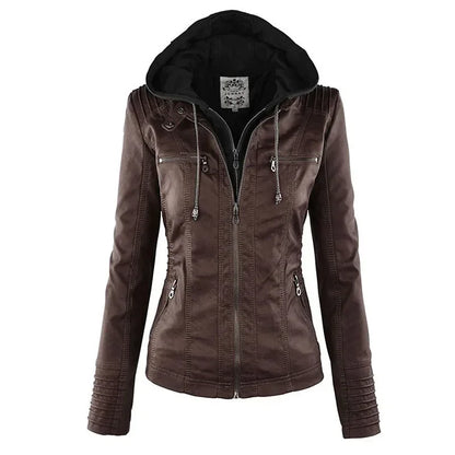 Basic Jacket Coat Female Winter Motorcycle Jacket PU Leather Zipper