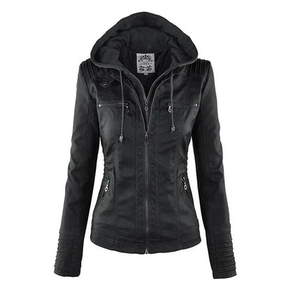 Basic Jacket Coat Female Winter Motorcycle Jacket PU Leather Zipper