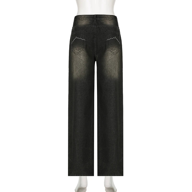 Women’s Low-Waist Wide-Leg Jeans – Y2K Punk Streetwear