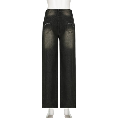 Women’s Low-Waist Wide-Leg Jeans – Y2K Punk Streetwear