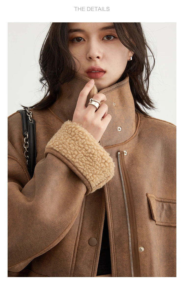 Jackets Thick Warm Solid Suede Reversible Jacket Motorcycle Outer Coat Loose Female Overcoat