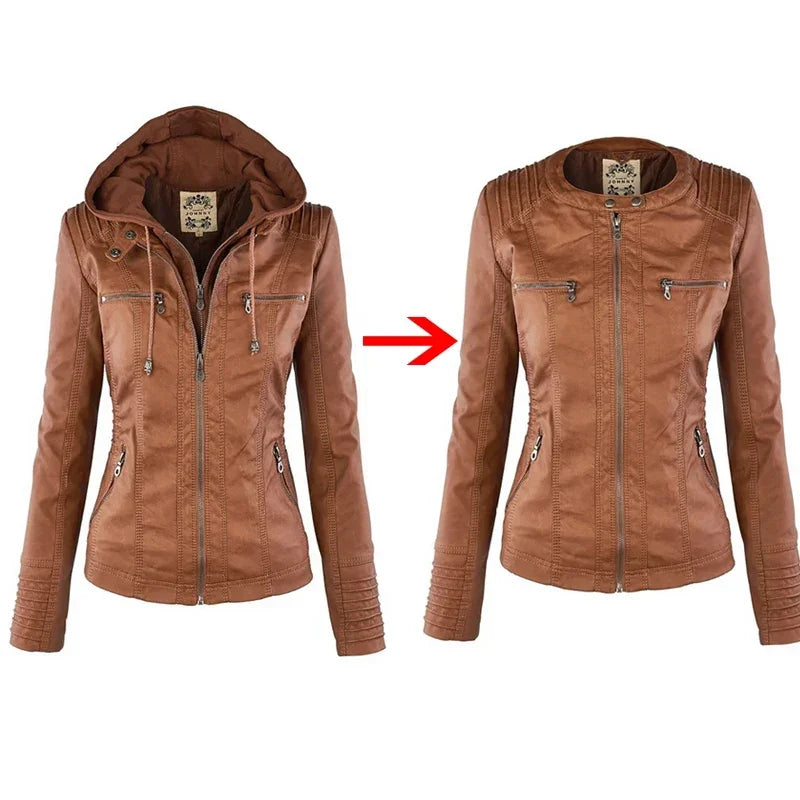 Basic Jacket Coat Female Winter Motorcycle Jacket PU Leather Zipper