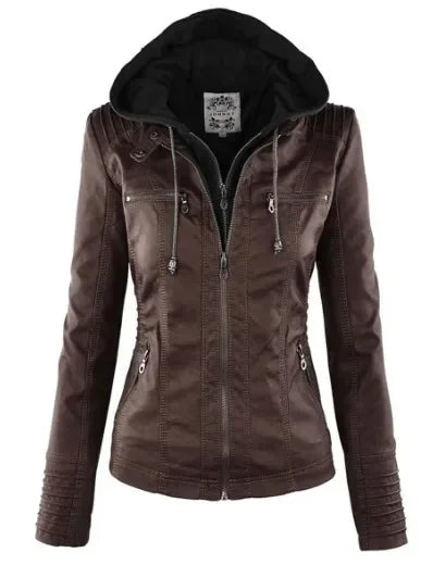 Basic Jacket Coat Female Winter Motorcycle Jacket PU Leather Zipper