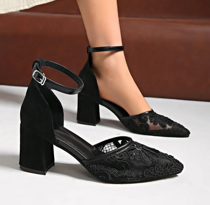 Women’s Elegant Lace Sandals – Chic Office Heels for a Sophisticated Look