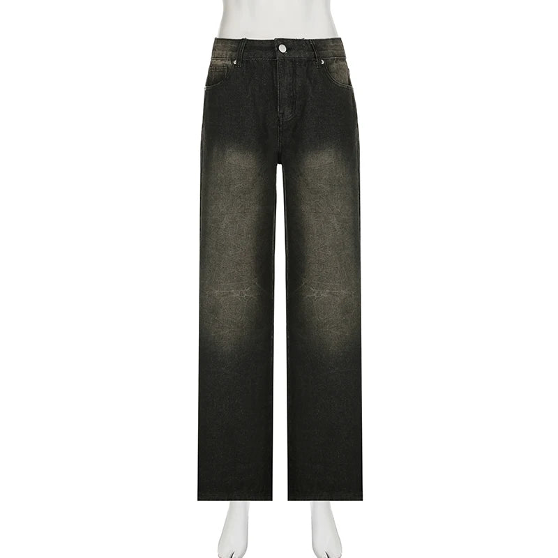 Women’s Low-Waist Wide-Leg Jeans – Y2K Punk Streetwear