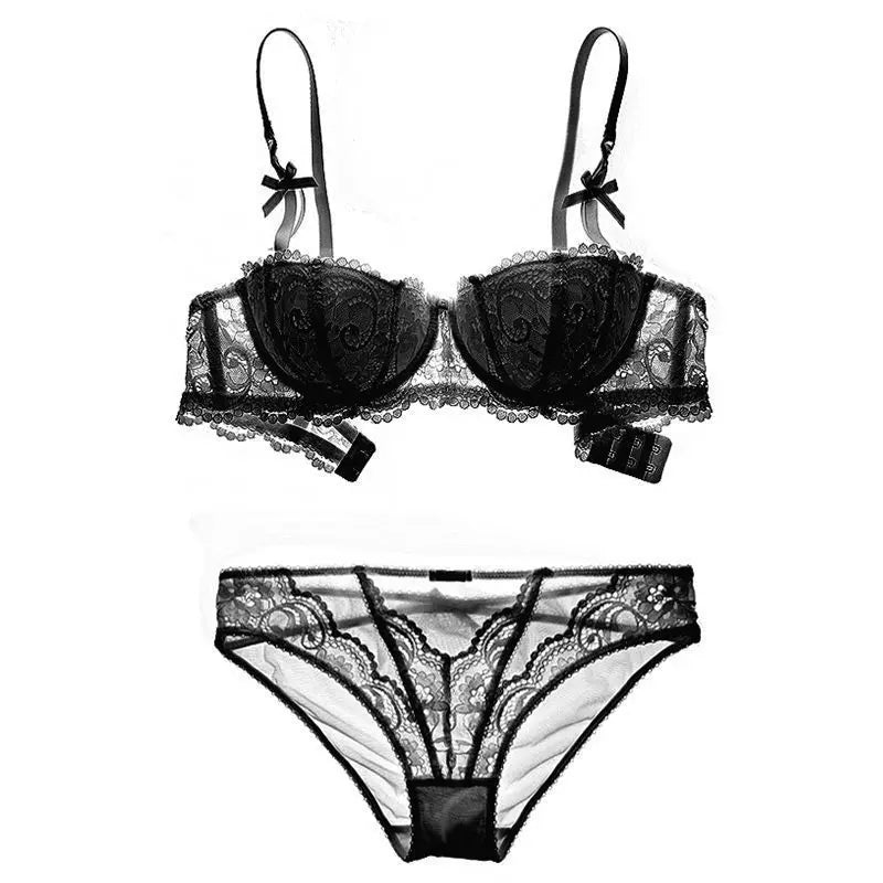 Women's French Style Lace Sexy Lingerie Set Ladies Sexy Bra Set Half Cup Push Up Bra Breathable Bra And Panties Sets Women Bra