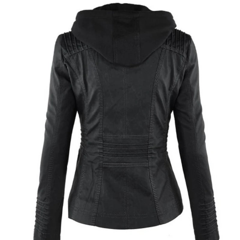 Basic Jacket Coat Female Winter Motorcycle Jacket PU Leather Zipper