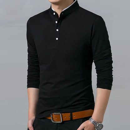 Men’s Business Casual Long Sleeve Polo T-shirt – Comfortable & Stylish