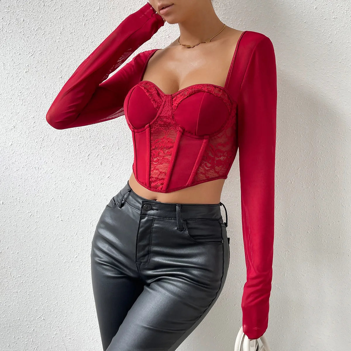 Chic V-Neck Mesh Crop Top – Elegant & Sexy