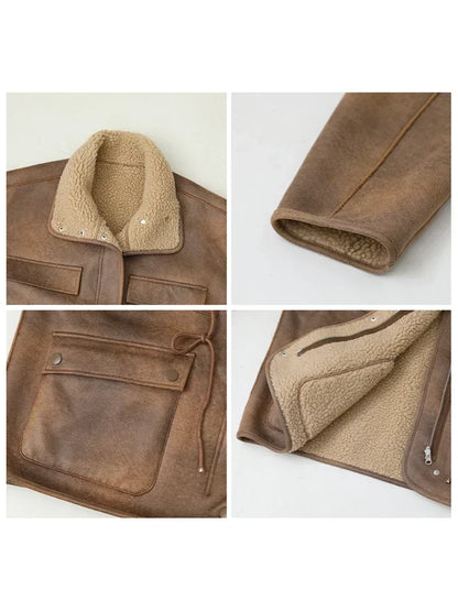 Jackets Thick Warm Solid Suede Reversible Jacket Motorcycle Outer Coat Loose Female Overcoat